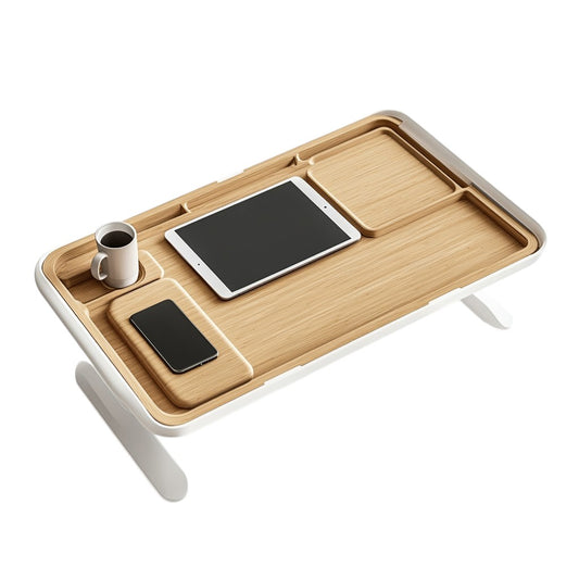 Daxis Large Bed Table - Built-in Tablet Slot & Drawer - Portable Laptop Desk for Bed - Natural Oak & Steel - Extra Large Surface
