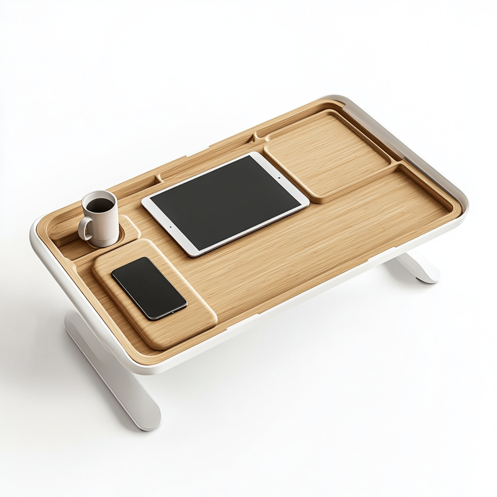 Daxis Large Bed Table - Built-in Tablet Slot & Drawer - Portable Laptop Desk for Bed - Natural Oak & Steel - Extra Large Surface